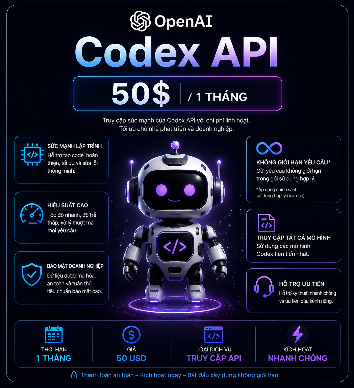 50m token codex /1 ngày/1 tuần